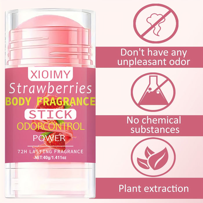 1.411oz Strawberry Body Deodorizing Cream, with a fresh strawberry scent, provides 72 hours of fresh body odor, deodorizes the body, deeply moisturizes the skin, and leaves a lasting fragrance. It is suitable for stubborn bod