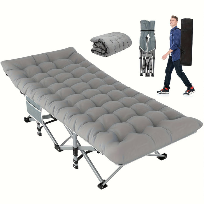 Folding Camping Cot With Mattress, Sleeping Cots For Adults - Heavy Duty Grey - Portable & Durable - Perfect for Camping, Hiking & Backpacking - Ideal Gift for Outdoor Enthusiasts