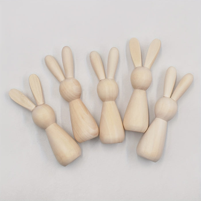 5pcs Easter DIY Painted Wooden Rabbit Creative Graffiti Small Wooden People Wooden Rabbit Decoration