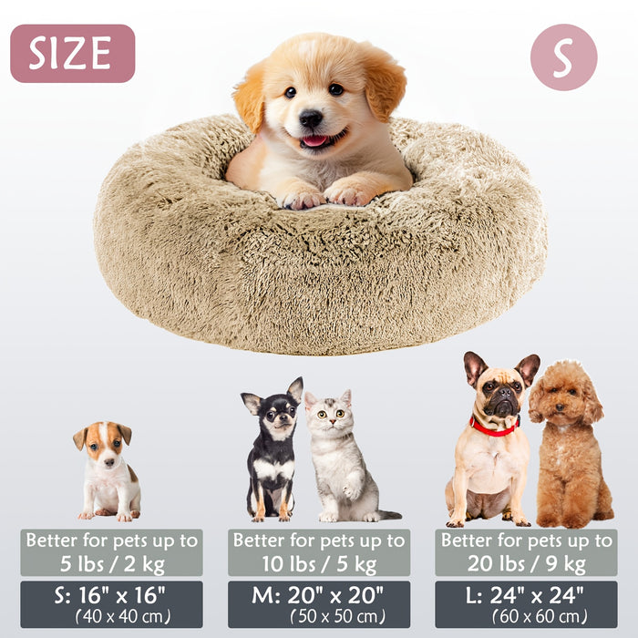 Calming Dog & Cat Bed, Donut Cuddler Warming Cozy Soft Round Bed, Fluffy Faux Fur Plush Cushion Bed For Small Medium And Large Dogs And Cats (16"/20"/24"/28"/31"/39") Christmas Gift