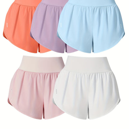 Medium Stretch Polyester 85% Elastane 15% 5-Pack Women's Casual Sport Shorts, Polka Dot Pattern, Cross Detail, Knit Fabric, 125g/m², 180g/m² Lining, for Spring/Summer/Fall