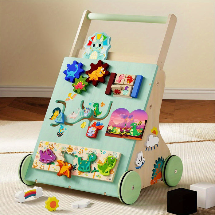 Wooden Baby Walker, Dinosaur Toddler Push Walker, Montessori Learning Activity Center for Boys Girls, Develops Motor Skills Sit-to-Stand Toys Multifunctional Educational Gifts for Kids Infant