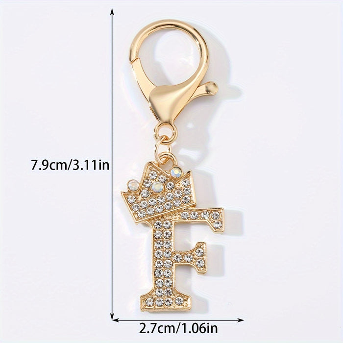 1pc Fashion Zinc Alloy Artificial Diamond Crown 26 English Letters Key Chain For Men, Bag Pendant To Friends