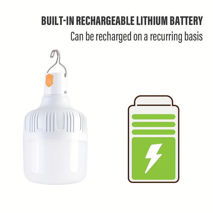 Outdoor USB Rechargeable Flashlight, LED Bulb, Portable Lantern Night Light, High Brightness Lamp, Camping Handheld Light with Hook, Suitable for Emergencies, Exploration, Camping, And Fishing.