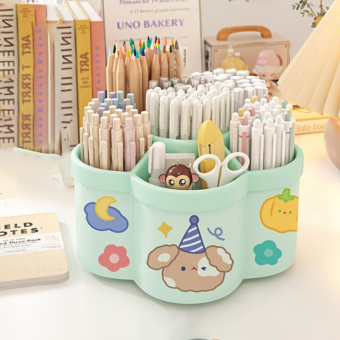 1pc/2pcs 360 Degree Cute Rotating Pen Holder, Extra Large Capacity Multi-functional Desktop Stationery Storage Box, Polished PVC Material, Flush Mount, Lightweight, 360 Rotation