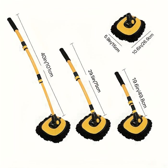 15° Curved Car Wash Brush with a Long Handle, 43-Inch Extension Pole, Includes Cleaning Cloth, Ultra-Fine Microfiber Cleaning Mop for Trucks, Cars, Suvs, And Boats, 2-In-1 Car Wash And Dusting Tool That Won'T Damage Paint Or