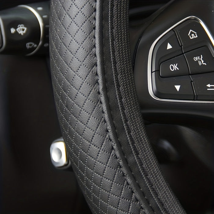 Embossed Faux Leather Car Steering Wheel Cover, Soft Comfortable Grip, Universal Fit 14.57-14.96inch Diameter, Automotive Accessory without Inner Ring