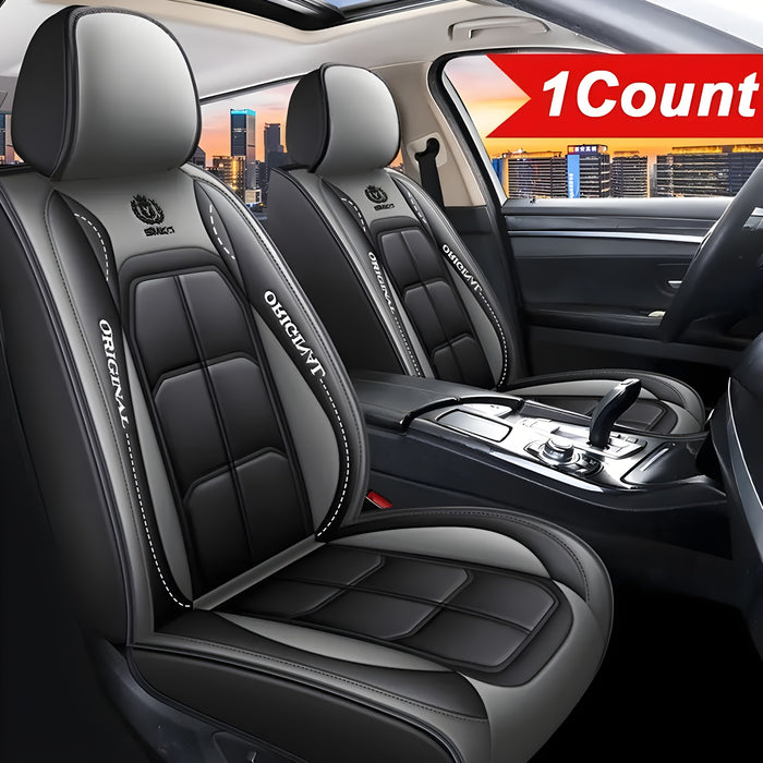 1pc ORIGINAL Blue & Black PU Leather Car Seat Cover - Durable, Breathable, Easy Installation, All-Season Protection - Premium Interior Upgrade for Front Seats