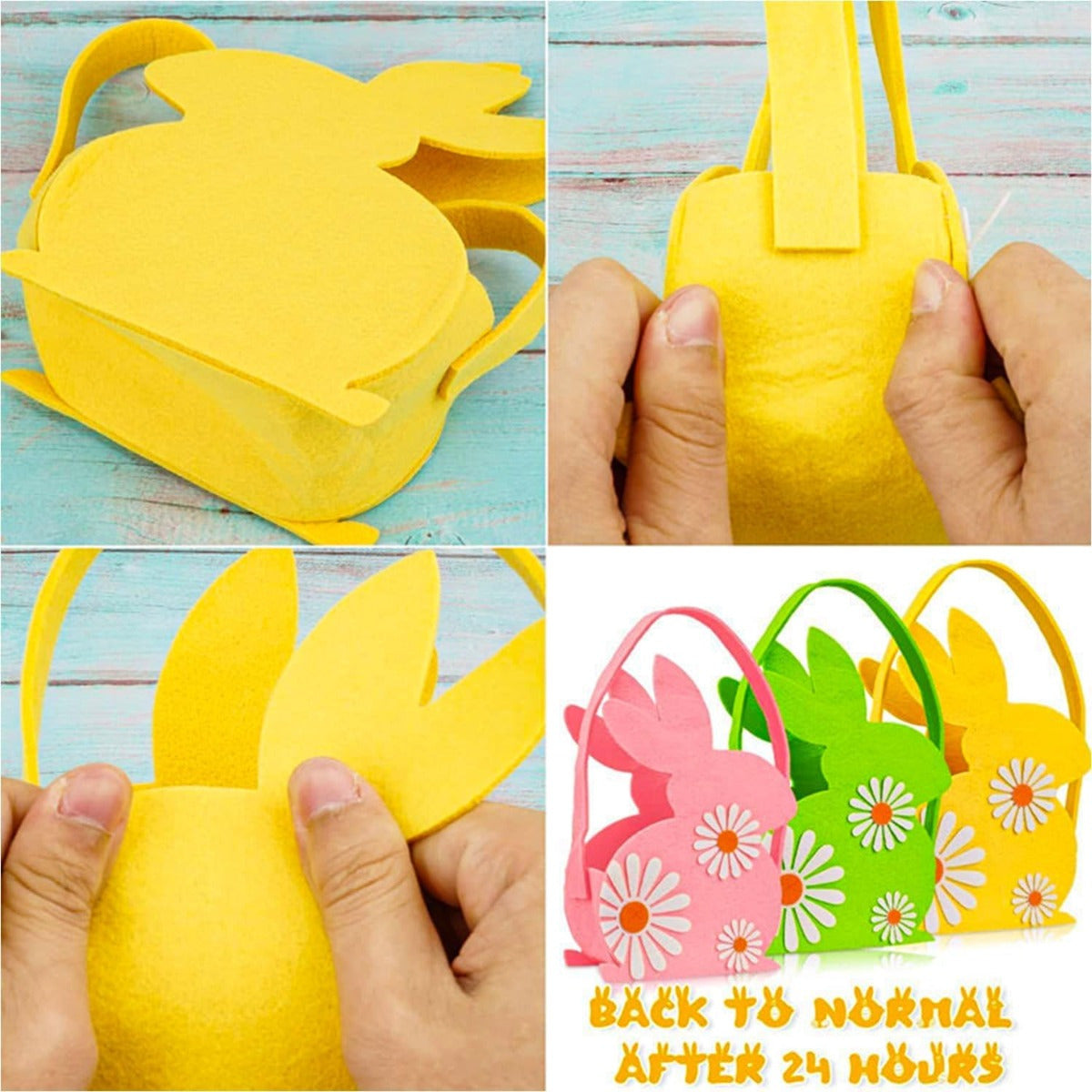 3pcs Felt Easter Bunny Baskets with Handles - Perfect for Easter Egg Hunts & Gifts, No Batteries Required