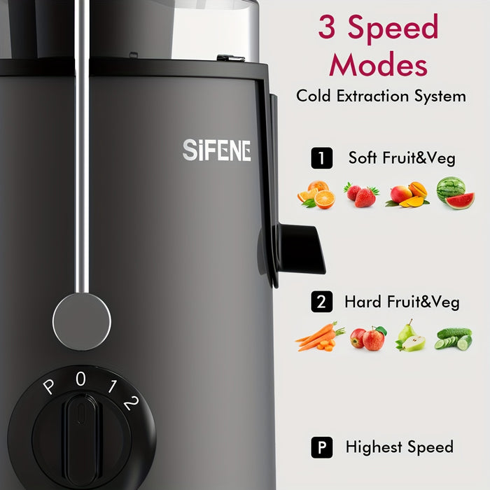 SiFENE Easy-Clean Juicer Machine, 3" Big Mouth Centrifugal Juicer Extractor Maker, Quick Juicing for Vegetables & Fruits, 3 Speed Settings, BPA-Free, Stainless Steel, Gray