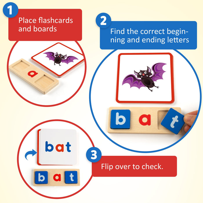 Coogam Wooden Short Vowel Reading Alphabet Sorting Spelling Game, Website CVC Word Learning Flashcards Alphabet Puzzle Youngsters's Educational Toy Gift 3-4-5 Years Old