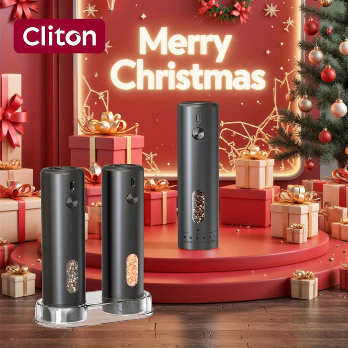Electric Pepper Grinder Rechargeable, Automatic Salt and Pepper Mills Set with 3.72oz Container, External Adjustable Coarseness, White LED Light and One-Handed Operation for Kitchen, Outdoor, BBQ & Gift Giving