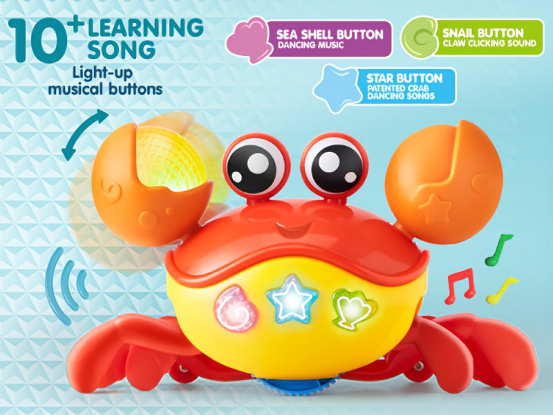 Crawling Crab Baby Toy - Tummy Time Toy, Interactive Big Crab Toy with Intelligent Sensor, Lights Buttons, Dancing Crab Auto-Avoiding Obstacles, Gift for Toddlers