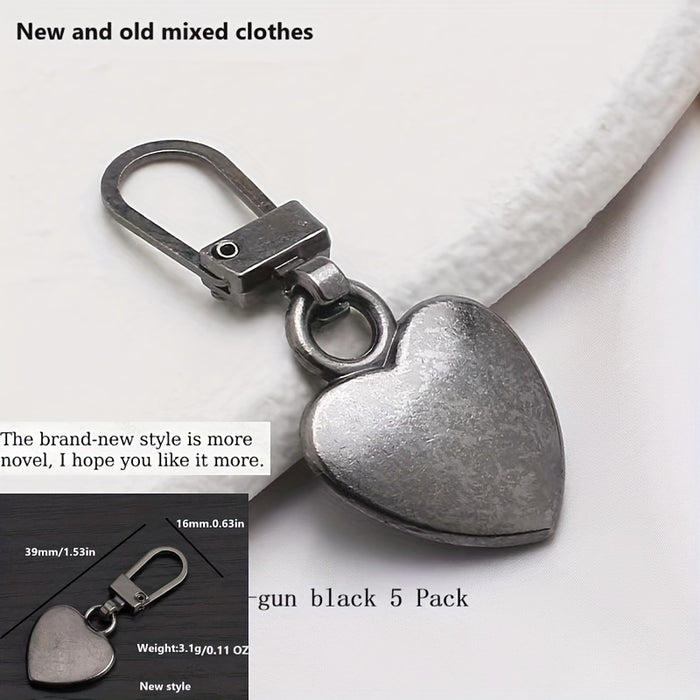 5 Versatile Heart-shaped Golden Accessories With Small Holes, Semi-automatic Head Pull Pieces That Can Be Disassembled, Suitable For Replacing Zipper Heads On Bags, Jackets, Clothes, Shoes, And Boots, As Well As Pendant Zippe