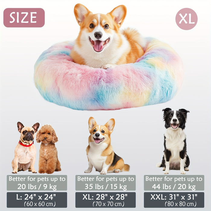 Calming Dog & Cat Bed, Donut Cuddler Warming Cozy Soft Round Bed, Fluffy Faux Fur Plush Cushion Bed For Small Medium And Large Dogs And Cats (16"/20"/24"/28"/31"/39") Christmas Gift