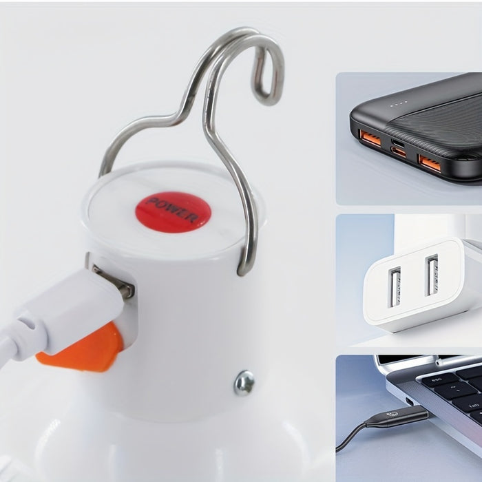 Outdoor USB Rechargeable Flashlight, LED Bulb, Portable Lantern Night Light, High Brightness Lamp, Camping Handheld Light with Hook, Suitable for Emergencies, Exploration, Camping, And Fishing.