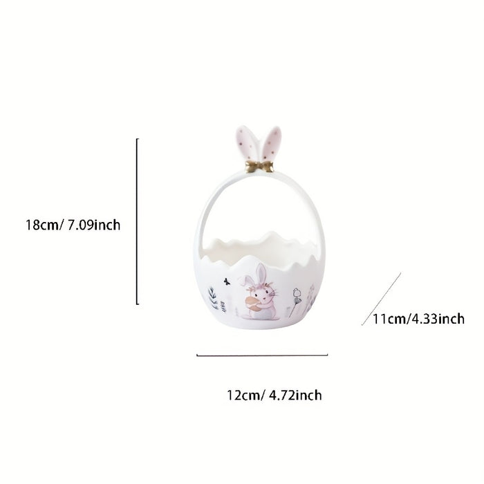 Cute Pastel Pink Ceramic Bunny Basket for Easter, Perfect for Holding Flowers Or Fruits As a Decorative Piece.
