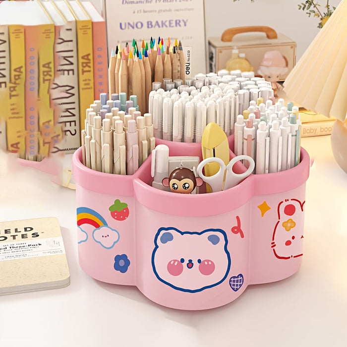 1pc/2pcs 360 Degree Cute Rotating Pen Holder, Extra Large Capacity Multi-functional Desktop Stationery Storage Box, Polished PVC Material, Flush Mount, Lightweight, 360 Rotation