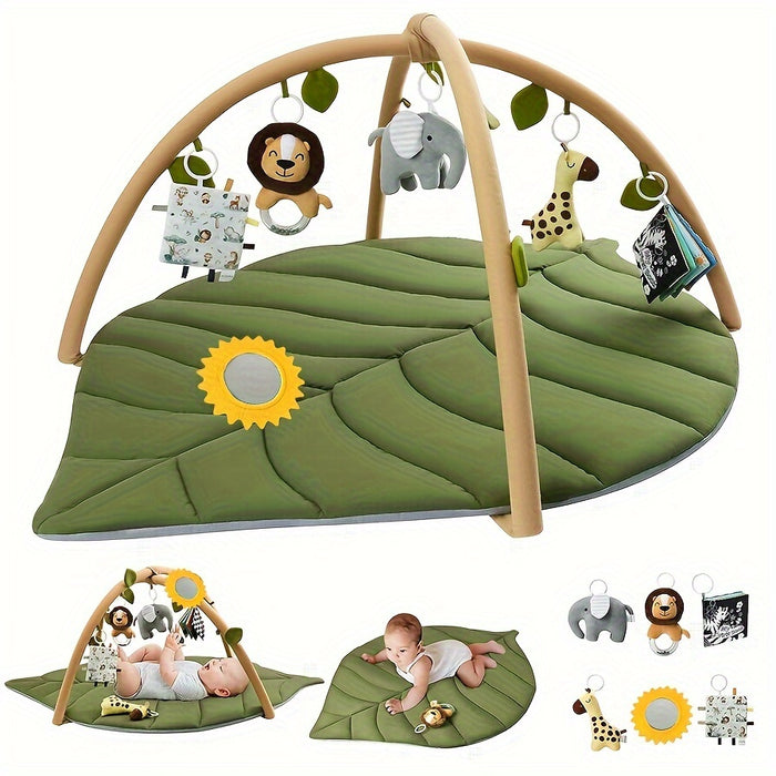 Baby Play Gym And Activity Mat, Oversized Leafy Baby Playpen With 6 Removable Toys, Infant Stationary Activity Center, Promotes Motor Skills And Sensory Development, Early Learning Crawling Mat, Essential Gift For Newborn Bab