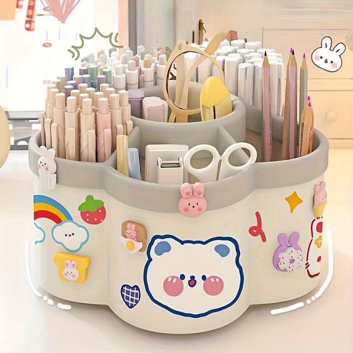 1pc/2pcs 360 Degree Cute Rotating Pen Holder, Extra Large Capacity Multi-functional Desktop Stationery Storage Box, Polished PVC Material, Flush Mount, Lightweight, 360 Rotation