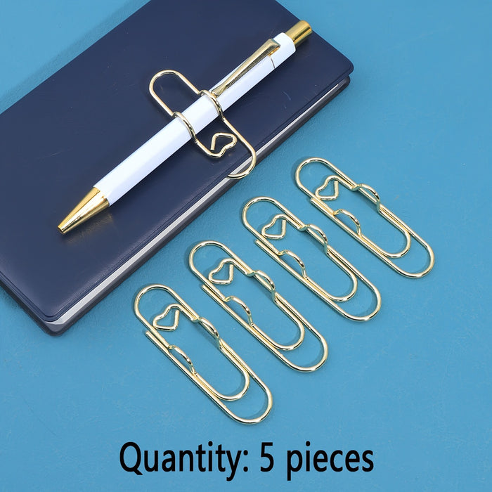 1pc/5pcs Metal Love Creative Paperclip Style Pen Holder, Simple Portable Student Notebook Holder Accessories Round Ballpoint Pen Clip