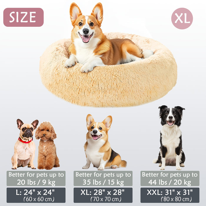 Calming Dog & Cat Bed, Donut Cuddler Warming Cozy Soft Round Bed, Fluffy Faux Fur Plush Cushion Bed For Small Medium And Large Dogs And Cats (16"/20"/24"/28"/31"/39") Christmas Gift