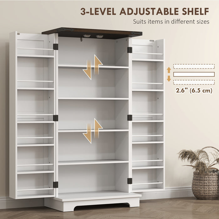 Modern White Kitchen Pantry Cabinet with Adjustable Shelves - Spacious Storage for Dishes, Utensils, and Food - Hardwood Construction, Multi-Compartment Design, Perfect for Organizing Kitchen Essentials, Kitchen Cabinets