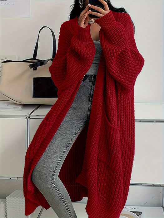Women's Solid Color Open Front Knitted Cardigan, Long Sleeve, Spring/Fall Casual Wear
