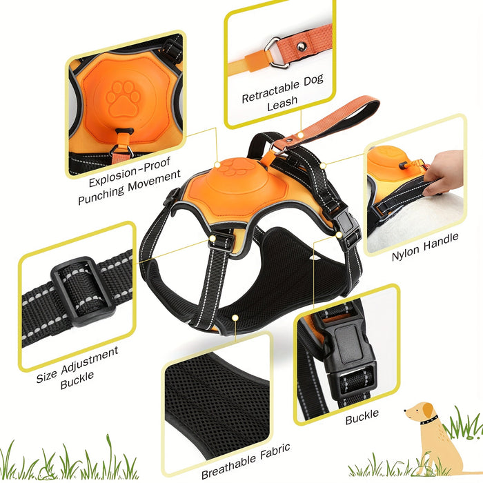 2 in 1 Dog Harness For Large Dogs with Retractable Dog Leash [Auto-Lock Function]