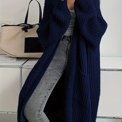 Women's Solid Color Open Front Knitted Cardigan, Long Sleeve, Spring/Fall Casual Wear