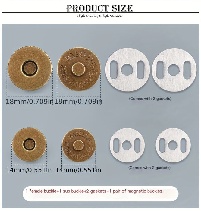 Pack Of 10 Magnetic Clasps, 14-18MM, For Handbags, Wallets, Craft Bags, And Accessories