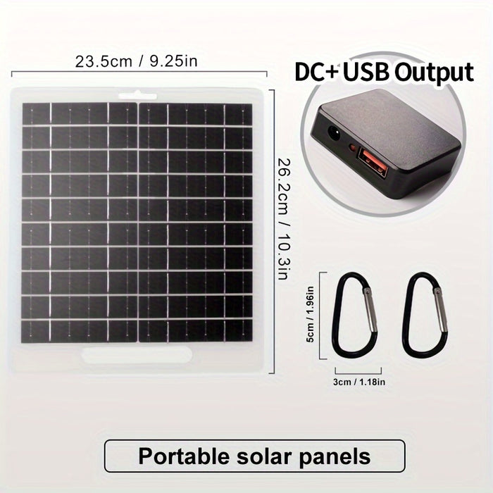 1pc Solar Portable Charging Panel Outdoor Solar USBCharger ls Suitable for Outdoor Travel And Camping, Mobile Power.Mobile Phone Charging Bank, Flashlight, Fan, Solar Panel Charger USB/DC, Charging a 5V battery