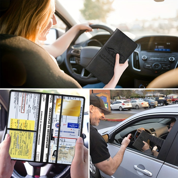 Premium Car Document Wallet for Men & Women, Faux Leather Glove Box Organizer for Registration, Insurance, Manual, and More