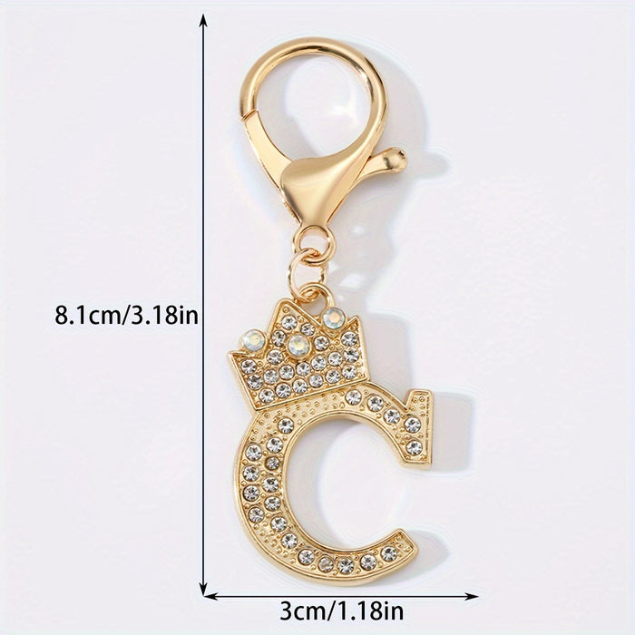 1pc Fashion Zinc Alloy Artificial Diamond Crown 26 English Letters Key Chain For Men, Bag Pendant To Friends