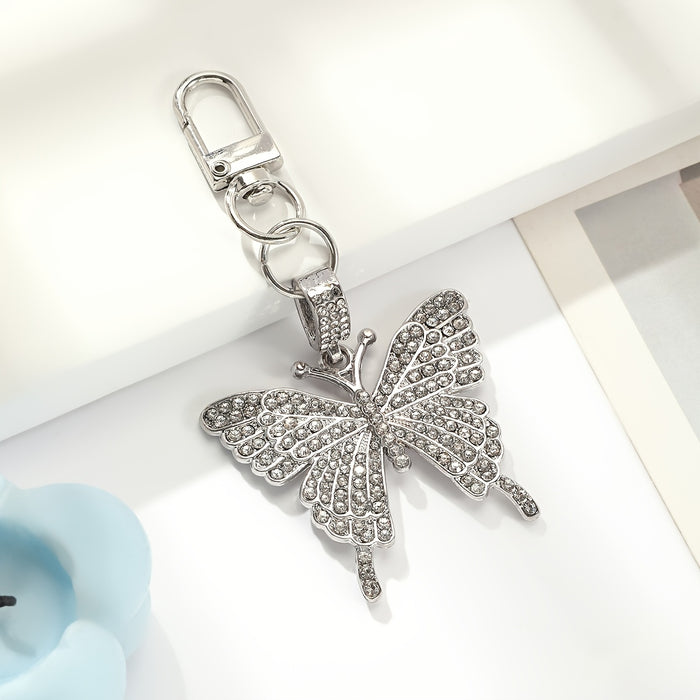 1pc Valentine's Day Rhinestone Butterfly Keychain, Alloy Punk Festival Theme Ladies Novelty Keyring with Lobster Clasp, Decorative Bag Charm Accessory