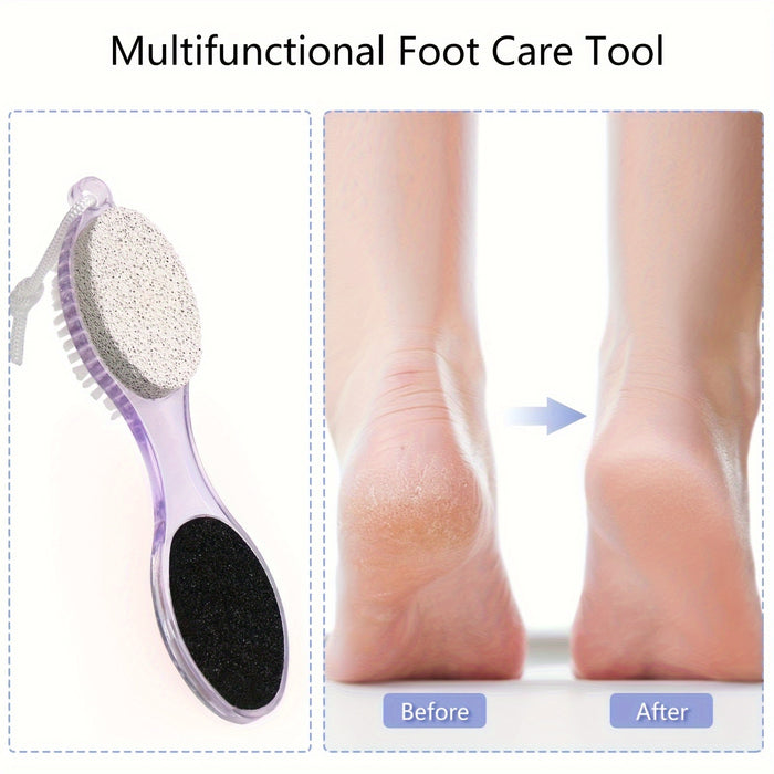 4-in-1 Deluxe Foot Care Paddle Kit - Multifunctional Callus Remover, Foot Exfoliator, Scrubber, and Trimmer with Pumice Stone, Metal File, and Gentle Cleaning Bristles - Unscented, Durable Plastic, Manual Operation, No Batter