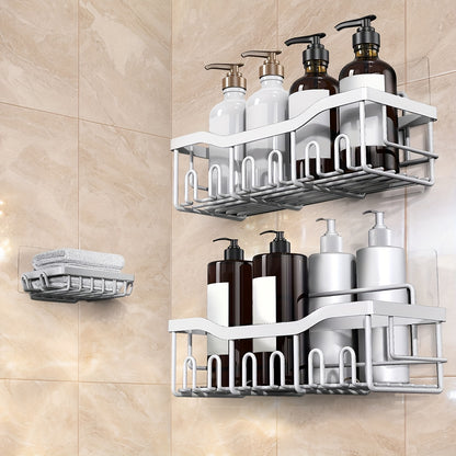 Adhesive Shower Caddy, 5 Pack Rustproof Stainless Steel Bath Organizers With Large Capacity, No Drilling Shelves For Bathroom Storage & Home Decor