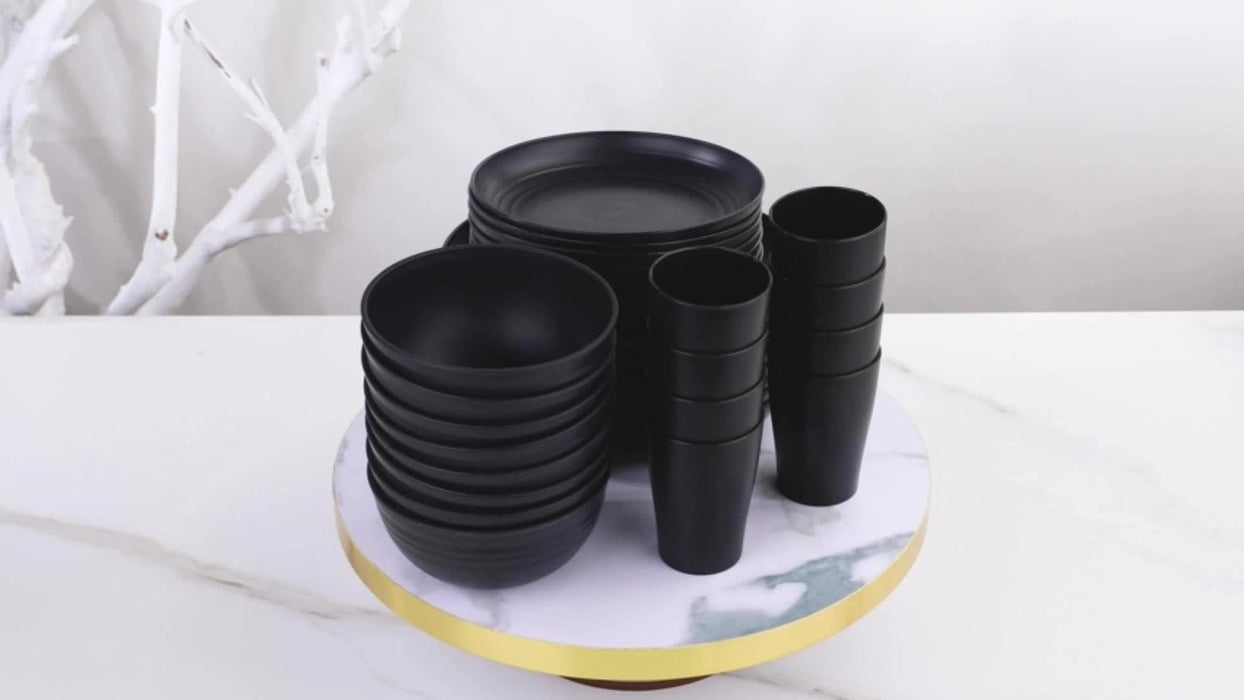 16pcs/set of indestructible plates, shatterproof tableware set, microwave dishwasher safe, reusable tableware, black set of 8 plates, 4 bowls, 4 cups - suitable for camping and daily use