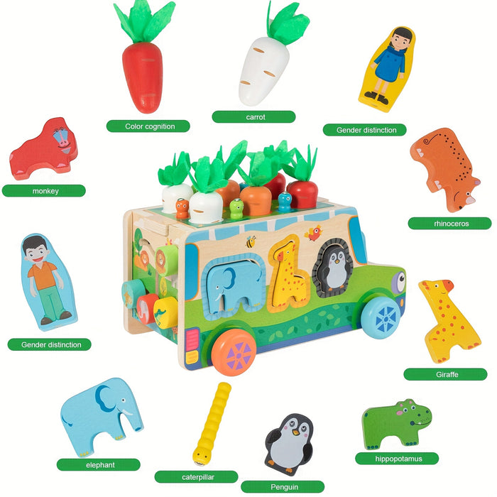Educational Toys for 0 1 2 3 Year Old Boys And Girls, Carrots Wooden Shape Sorting Toys W Vegetables & Farm Animals Blocks, Christmas And Birthday Gift for Toddlers