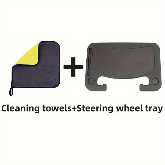 Multifunctional Car Steering Wheel Tray Table: Storage Rack for Phone, Snacks, and More