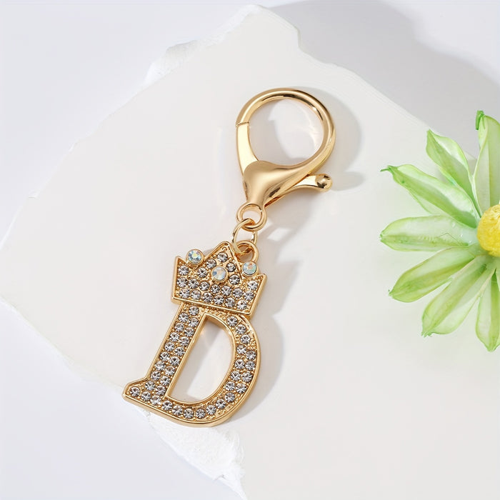 1pc Fashion Zinc Alloy Artificial Diamond Crown 26 English Letters Key Chain For Men, Bag Pendant To Friends