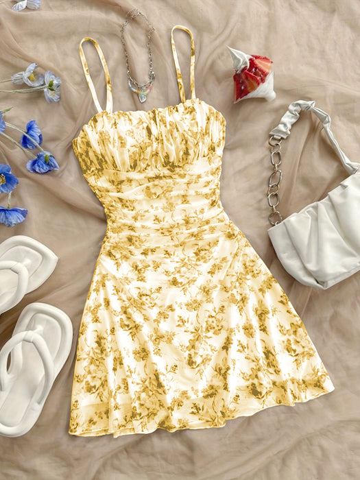 [New Floral Print Elegant Dress] Women's New Floral Print Halter Dress Fashionable Elegant Suitable for All Seasons