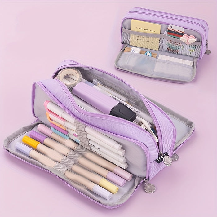 Large Capacity 3-Layer Pencil Case for Students: Japanese/Korean Style Multifunctional Pencil Bag