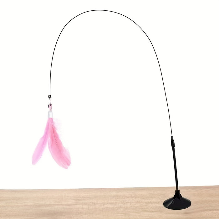 1pc Interactive Feather Cat Teaser Stick Toy with Bell and Suction Cup for Cat Play and Exercise