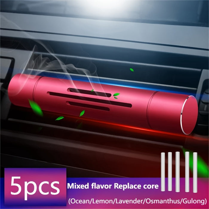 Car Air Freshener Vent Clip with Essential Oil Scents - Aromatherapy Diffuser for Refreshing Fragrance - 5 Scent Sticks and Holder
