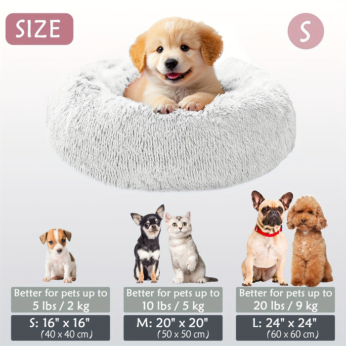 Calming Dog & Cat Bed, Donut Cuddler Warming Cozy Soft Round Bed, Fluffy Faux Fur Plush Cushion Bed For Small Medium And Large Dogs And Cats (16"/20"/24"/28"/31"/39") Christmas Gift