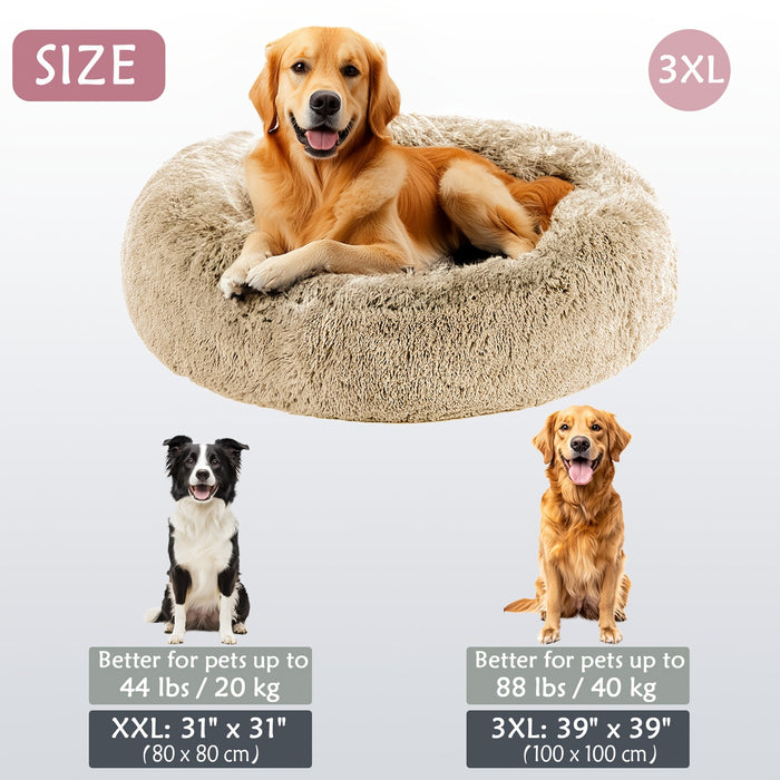 Calming Dog & Cat Bed, Donut Cuddler Warming Cozy Soft Round Bed, Fluffy Faux Fur Plush Cushion Bed For Small Medium And Large Dogs And Cats (16"/20"/24"/28"/31"/39") Christmas Gift