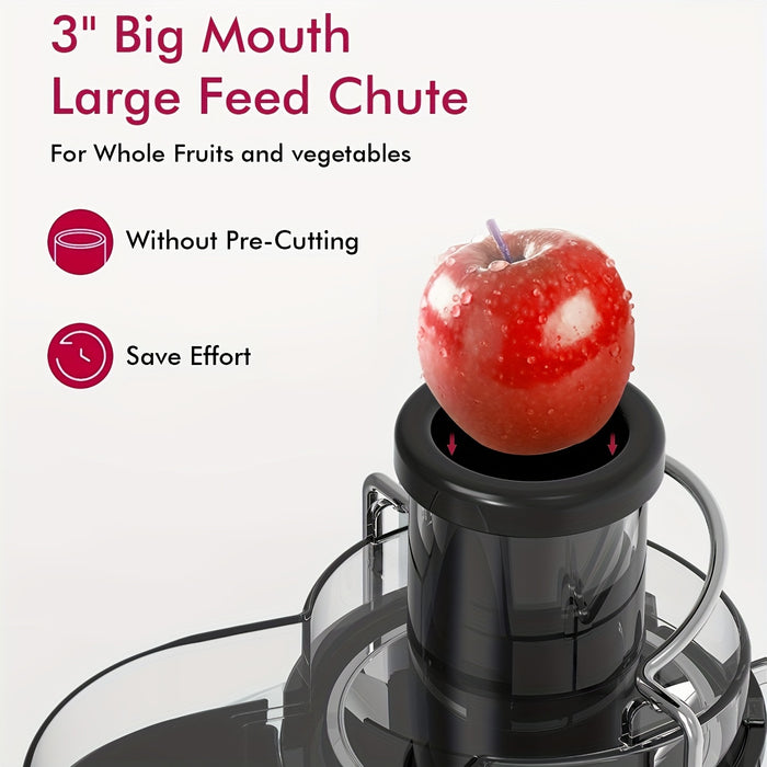SiFENE Easy-Clean Juicer Machine, 3" Big Mouth Centrifugal Juicer Extractor Maker, Quick Juicing for Vegetables & Fruits, 3 Speed Settings, BPA-Free, Stainless Steel, Gray