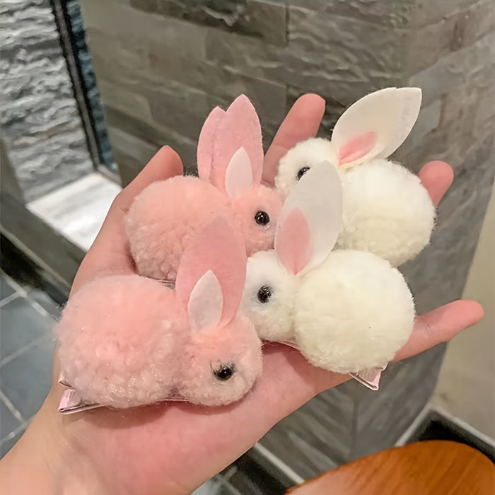 [2pcs Fluffy Easter Bunny Clips] 2pcs Cute & Sweet Easter Bunny Hair Clips - Fluffy Plush, Warm 3D Rabbit Design for Women - Perfect for Parties & Casual Wear