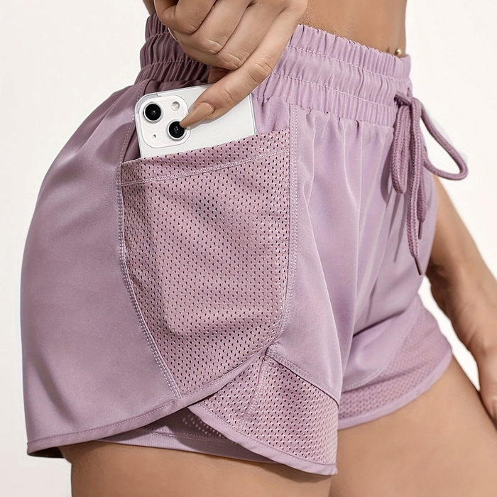 Women's 2-in-1 Yoga Shorts with Quick-Drying Fabric and Mesh Pockets for Casual Fitness and Gym Workouts